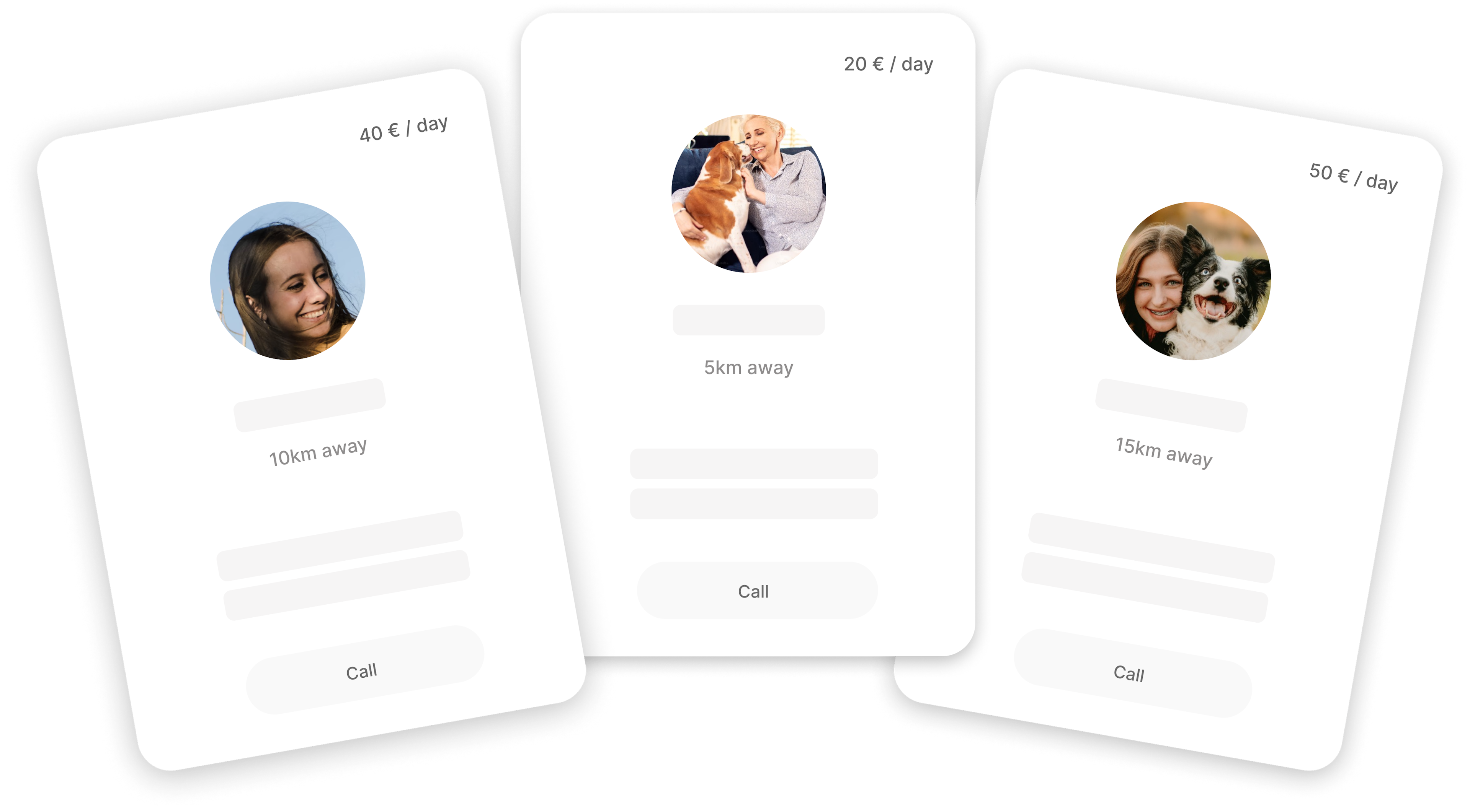 Pet sitter profile cards representation