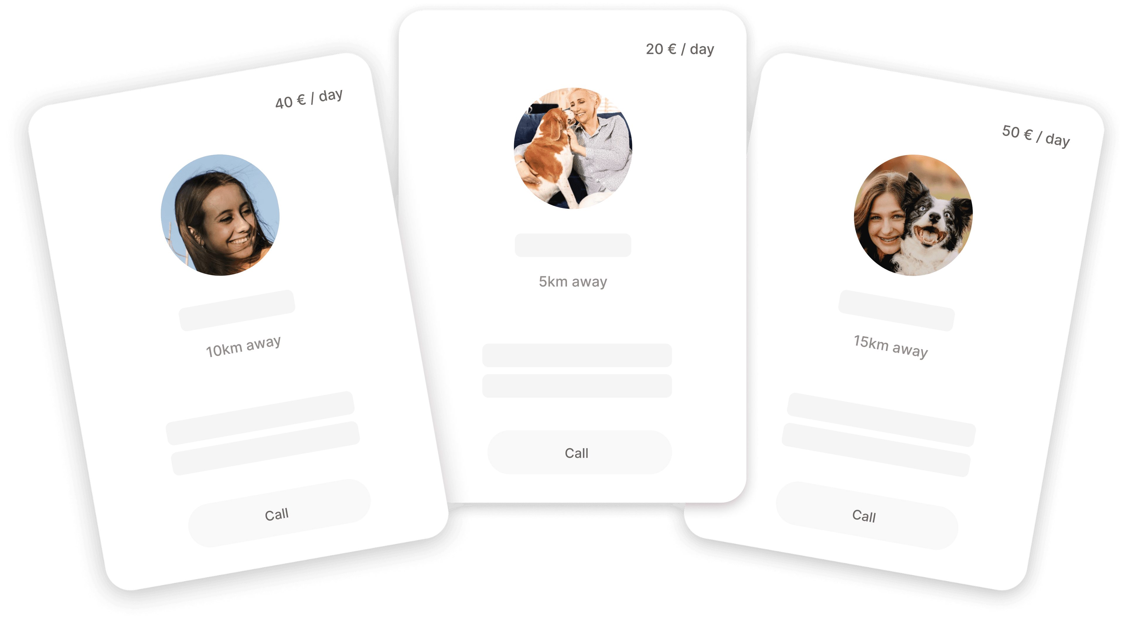Pet sitter profile cards representation